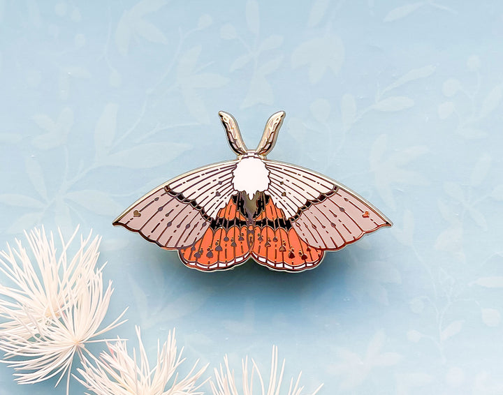 Fallen Bark Looper Moth (Gastrophora henricaria) Enamel Pin
