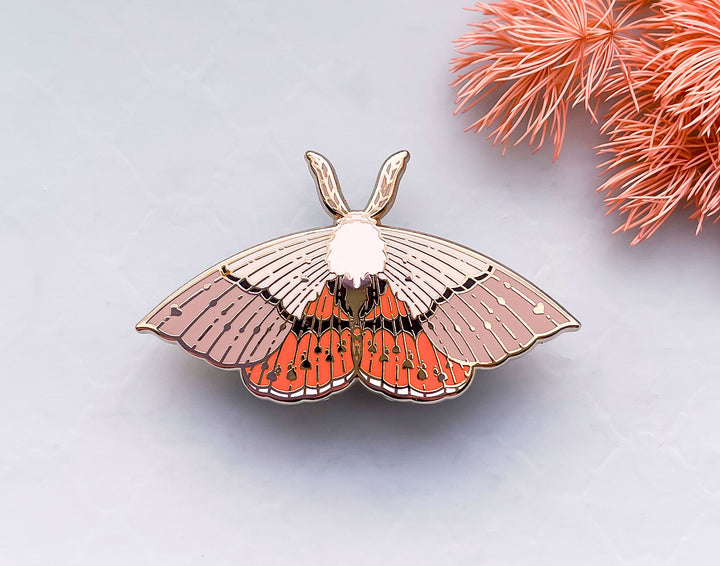 Fallen Bark Looper Moth (Gastrophora henricaria) Enamel Pin