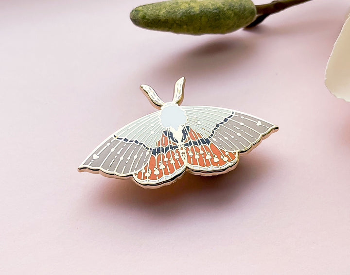Fallen Bark Looper Moth (Gastrophora henricaria) Enamel Pin