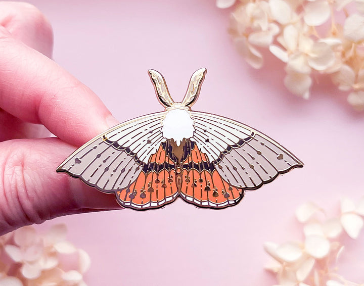 Fallen Bark Looper Moth (Gastrophora henricaria) Enamel Pin