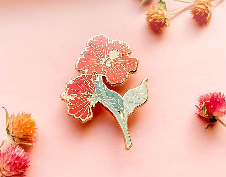 Red Hibiscus (Hibiscus × rosa-sinensis) Enamel Pin