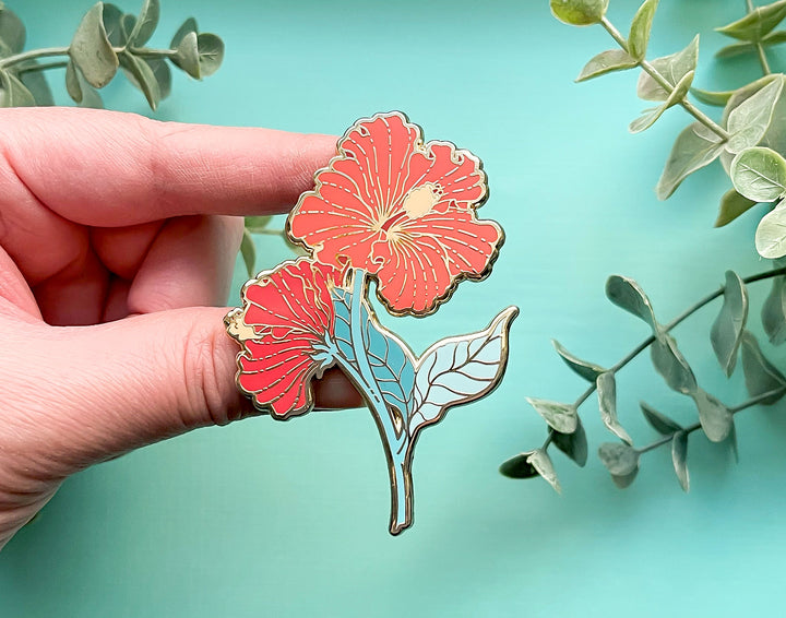 Red Hibiscus (Hibiscus × rosa-sinensis) Enamel Pin