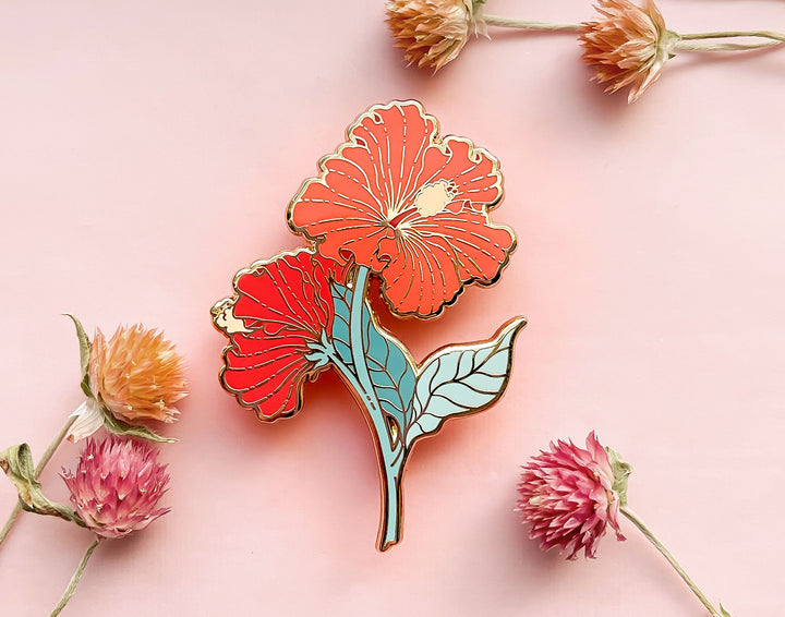 Red Hibiscus (Hibiscus × rosa-sinensis) Enamel Pin