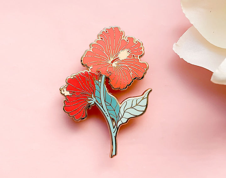 Red Hibiscus (Hibiscus × rosa-sinensis) Enamel Pin