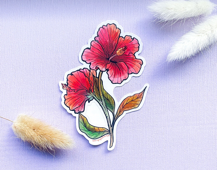 Red Hibiscus Clear Vinyl Sticker