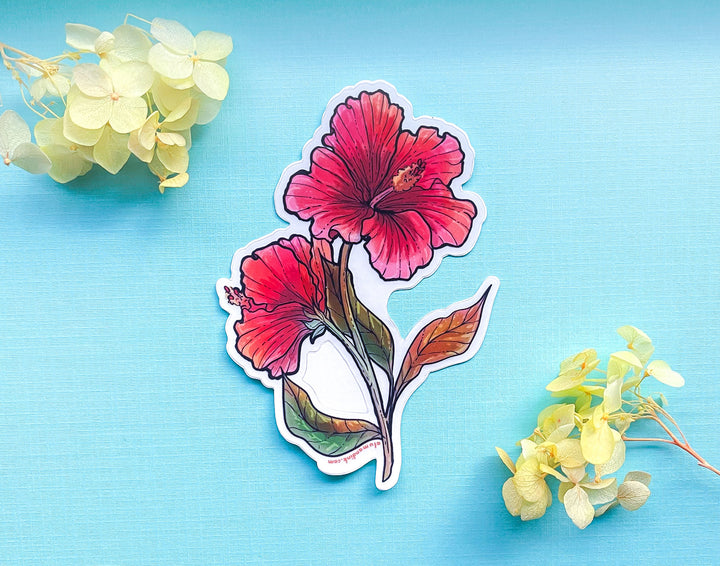 Red Hibiscus Clear Vinyl Sticker