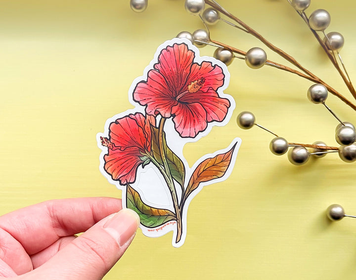 Red Hibiscus Clear Vinyl Sticker