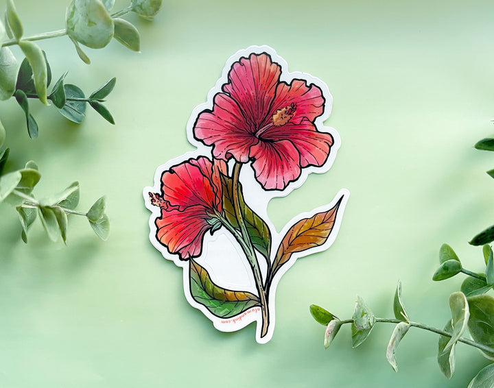 Red Hibiscus Clear Vinyl Sticker
