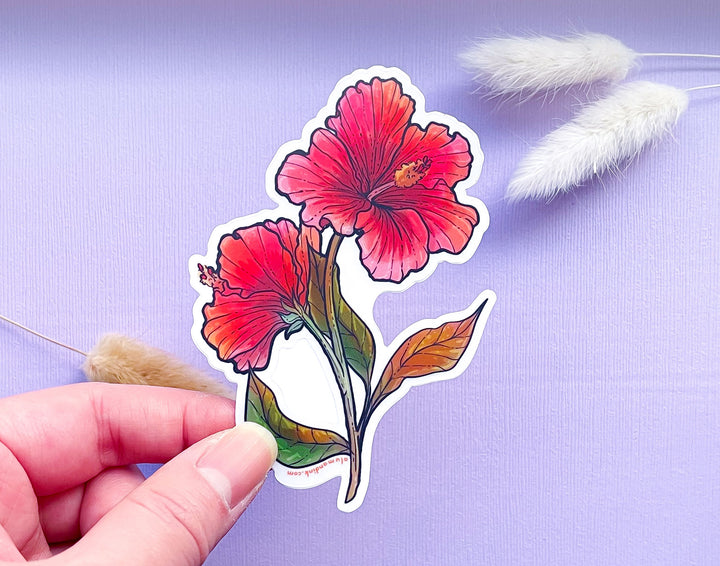 Red Hibiscus Clear Vinyl Sticker