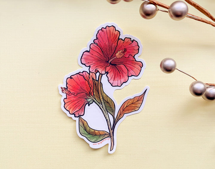 Red Hibiscus Clear Vinyl Sticker