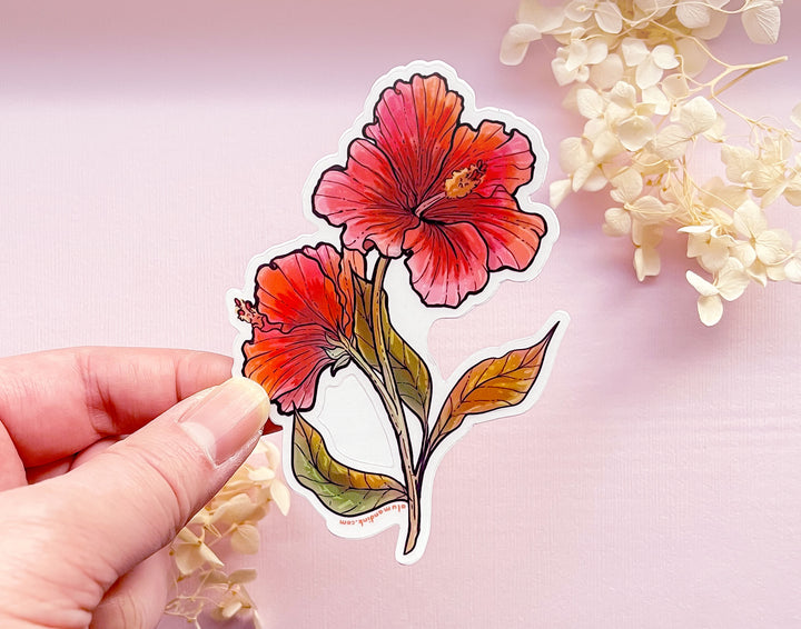 Red Hibiscus Clear Vinyl Sticker
