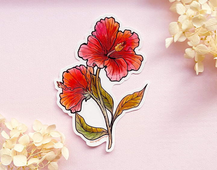 Red Hibiscus Clear Vinyl Sticker