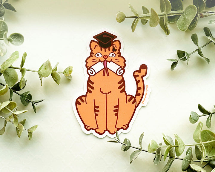 Orange Cat Graduation Day Clear Vinyl Sticker