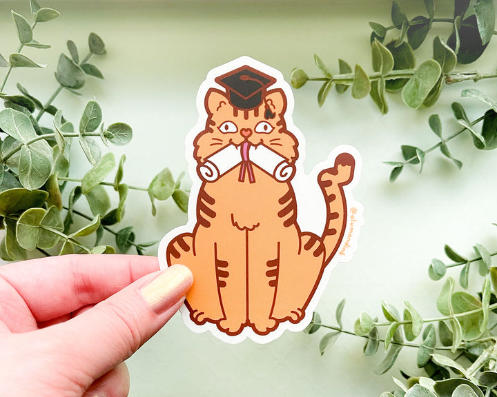 Orange Cat Graduation Day Clear Vinyl Sticker
