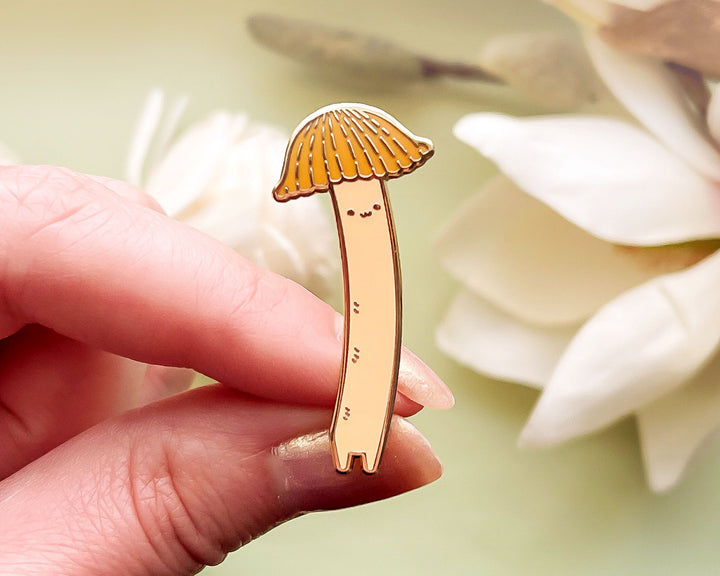 Chibi Orange Bonnet Mushroom (Mycena acicula) Enamel Pin