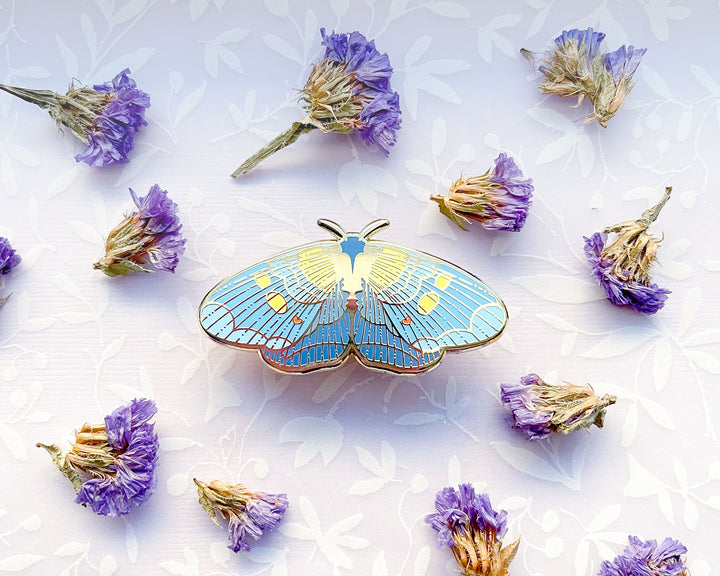 African Peach Moth (Egybolis vaillantina) Enamel Pin