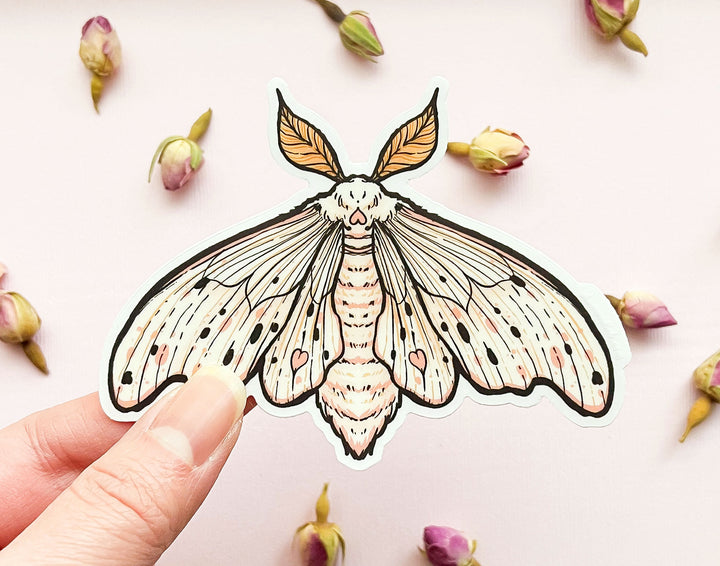 Poodle Moth (Domestic Silk Moth, Bombyx mori) Clear Vinyl Sticker