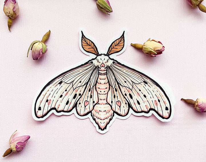 Poodle Moth (Domestic Silk Moth, Bombyx mori) Clear Vinyl Sticker
