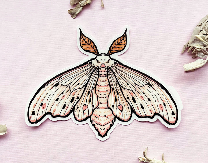 Poodle Moth (Domestic Silk Moth, Bombyx mori) Clear Vinyl Sticker