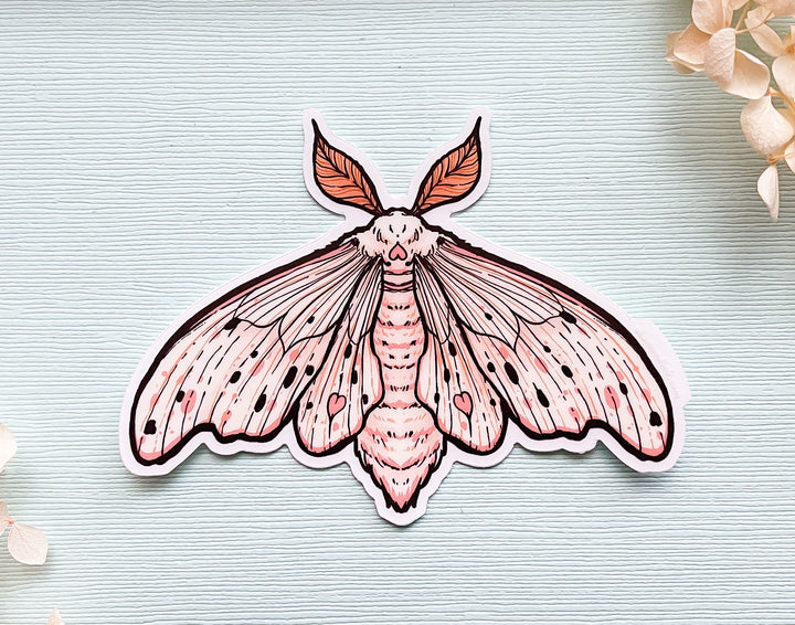 Poodle Moth (Domestic Silk Moth, Bombyx mori) Clear Vinyl Sticker