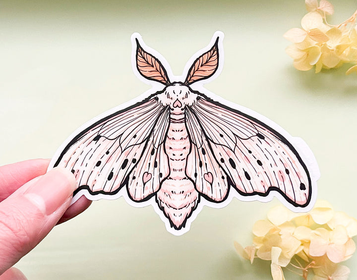 Poodle Moth (Domestic Silk Moth, Bombyx mori) Clear Vinyl Sticker