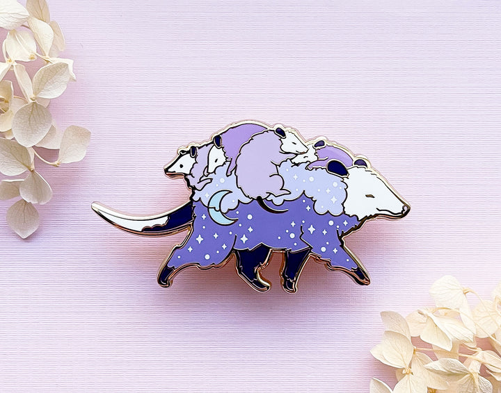 Possum Mom Bus and Babies Enamel Pin