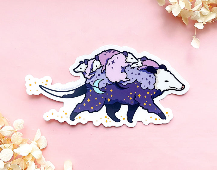 Possum Mom Bus and Babies Clear Vinyl Sticker