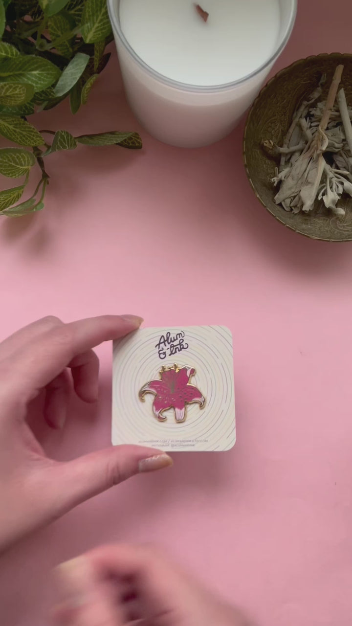 Pink Stargazer Lily Enamel Pin