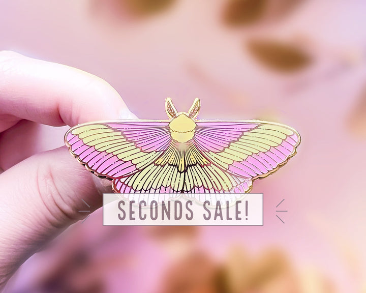 Rosy Maple Moth Enamel Pin (Seconds)