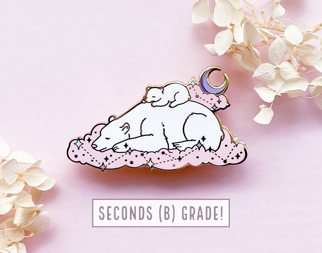Sleeping Polar Bear Mom and Cub Enamel Pin (Seconds)