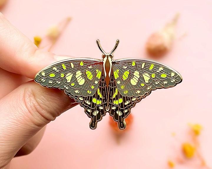 Spotted Jay Butterfly (Graphium agamemnon) Enamel Pin