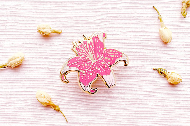 Pink Stargazer Lily Enamel Pin