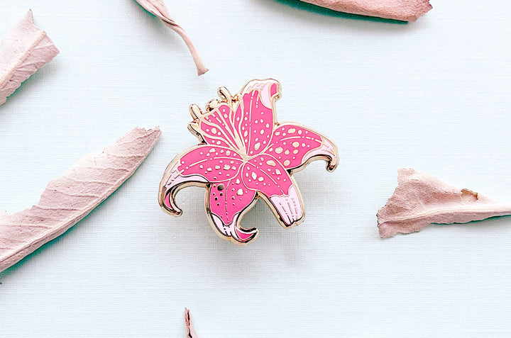 Pink Stargazer Lily Enamel Pin