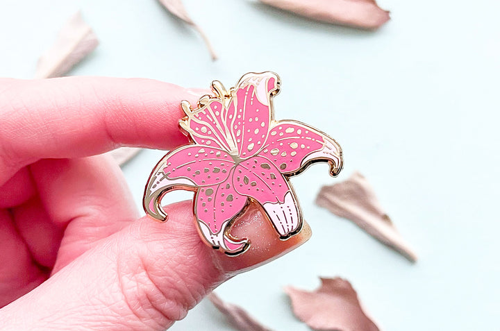 Pink Stargazer Lily Enamel Pin