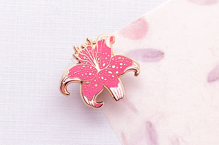 Pink Stargazer Lily Enamel Pin