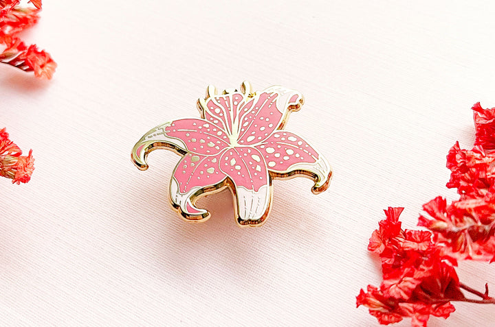 Pink Stargazer Lily Enamel Pin