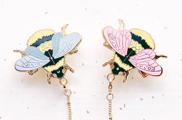 Sun Bee and Moon Bee Collar Pins Set