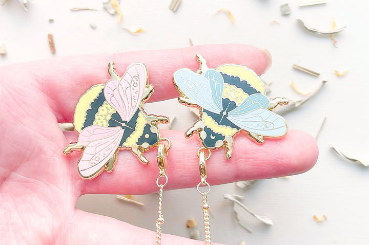 Sun Bee and Moon Bee Collar Pins Set