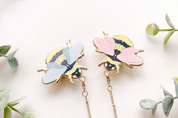 Sun Bee and Moon Bee Collar Pins Set