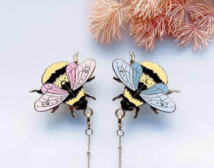 Sun Bee and Moon Bee Collar Pins Set