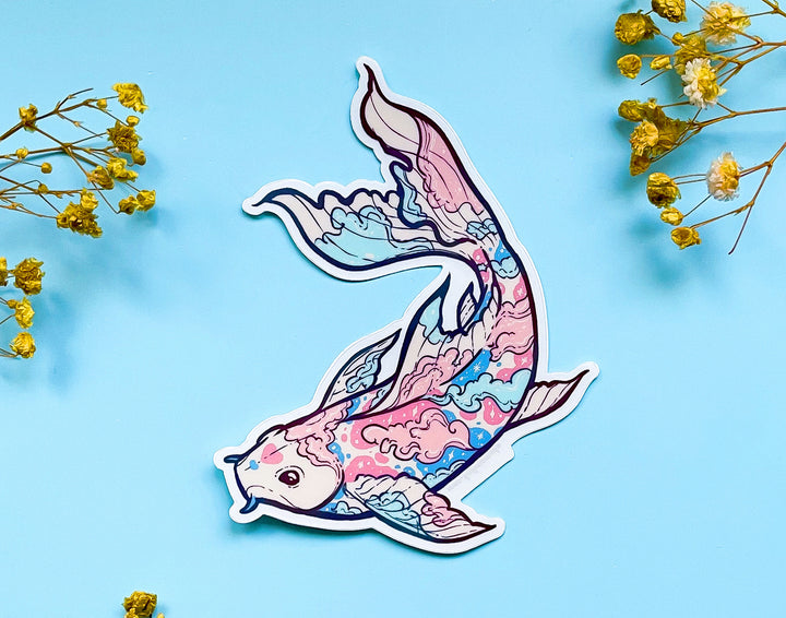 Vaporwave Cloud Koi Clear Vinyl Sticker
