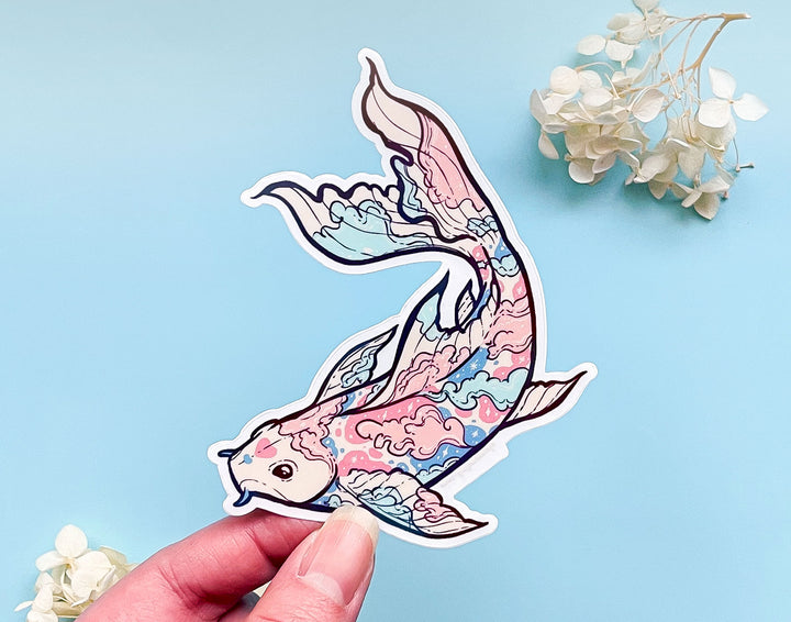 Vaporwave Cloud Koi Clear Vinyl Sticker