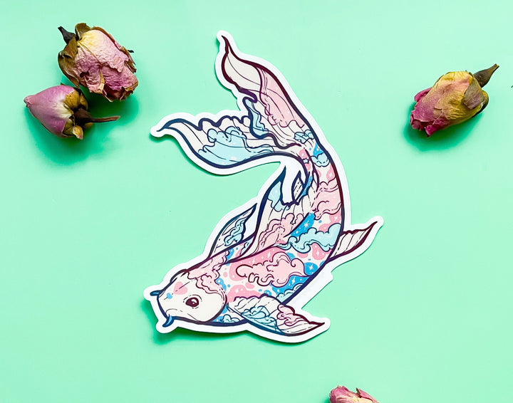 Vaporwave Cloud Koi Clear Vinyl Sticker
