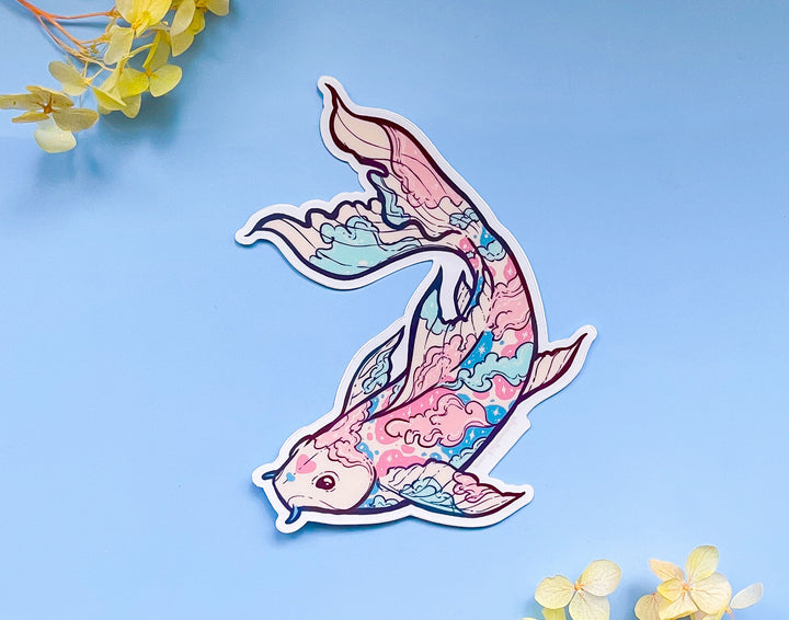 Vaporwave Cloud Koi Clear Vinyl Sticker