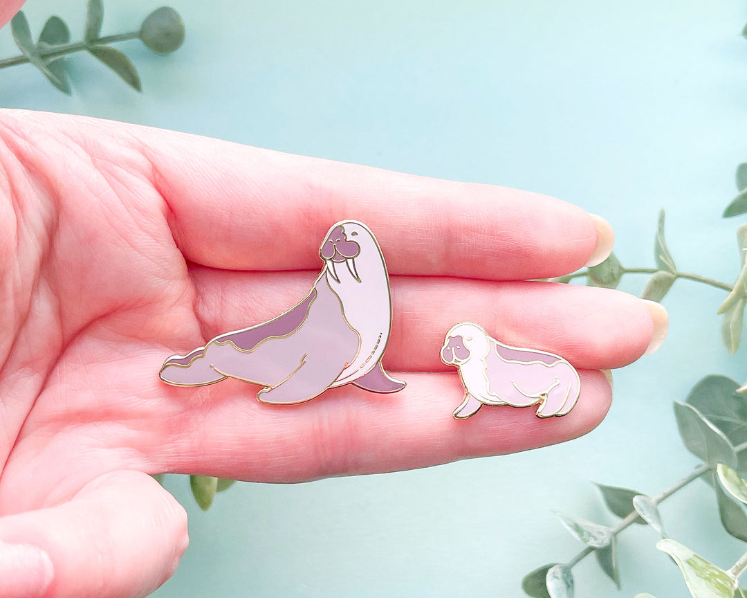 Adult Walrus and Walrus Calf Enamel Pin Set (Seconds)