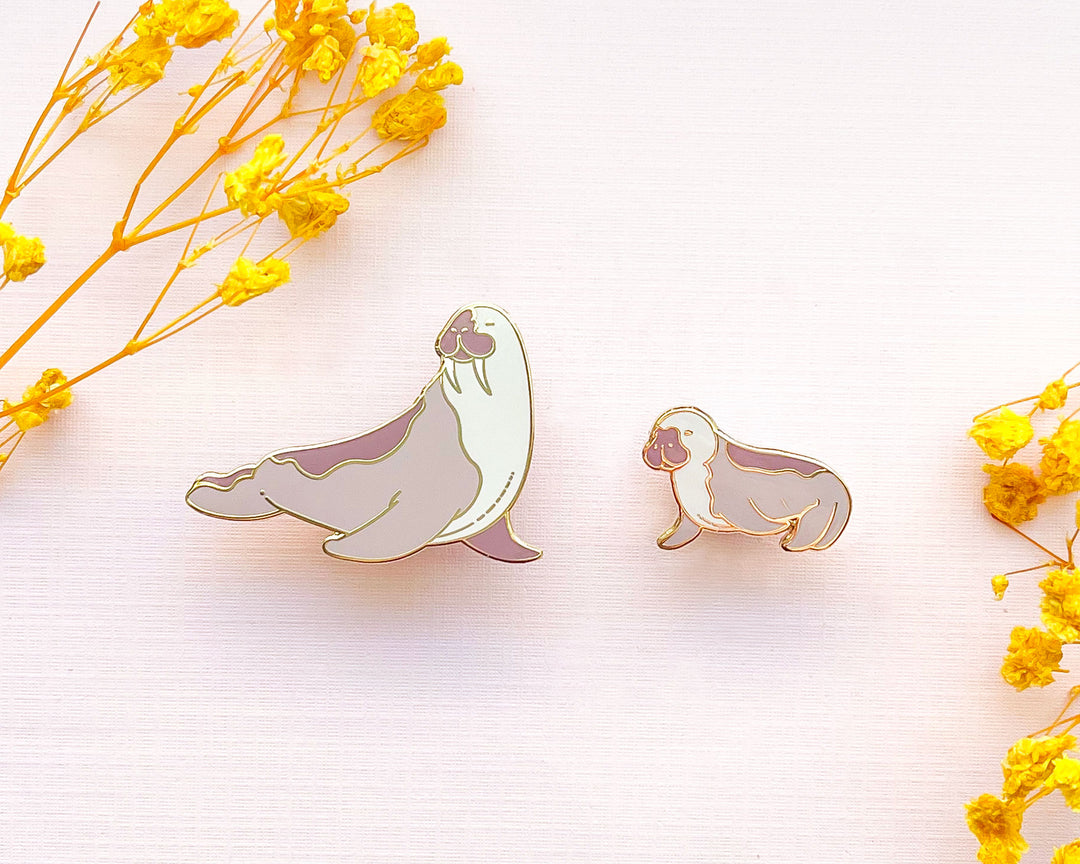 Adult Walrus and Walrus Calf Enamel Pin Set (Seconds)