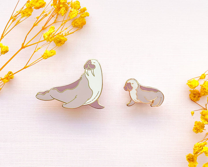 Adult Walrus and Walrus Calf Enamel Pin Set (Seconds)