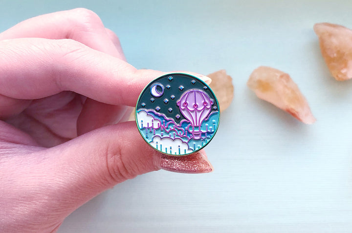 Balloon and Moon Enamel Pin