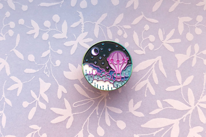 Balloon and Moon Enamel Pin