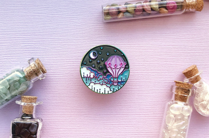 Balloon and Moon Enamel Pin